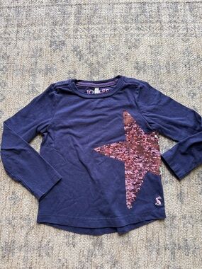 Joules Navy Long Sleeve Top with Pink Sequin Star